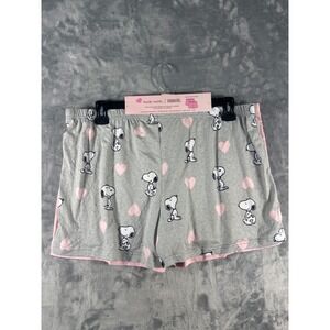 Munki Munki Peanuts Snoopy Sleep Shorts 2 Pack Pink Grey Hearts Womens XL New